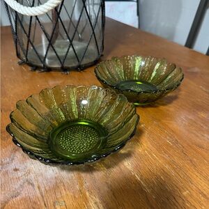Indiana Glass Olive Green Scalloped Bowls